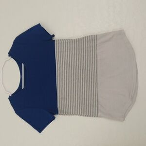 Colorblock Blue, Grey with Light Grey Stripes, Light Grey Womans Short Sleeve
